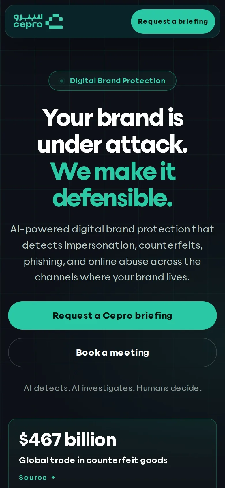 cepro.ai home page on a phone