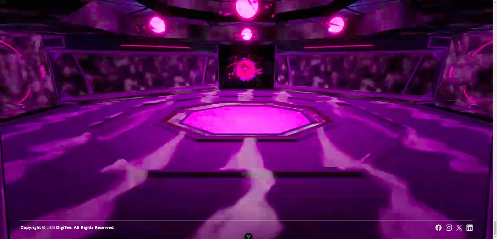 Digitee Three.js 3D showroom: a glowing magenta stage