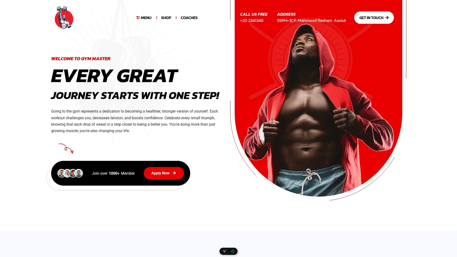 Gym storefront hero: 'Every great journey starts with one step'